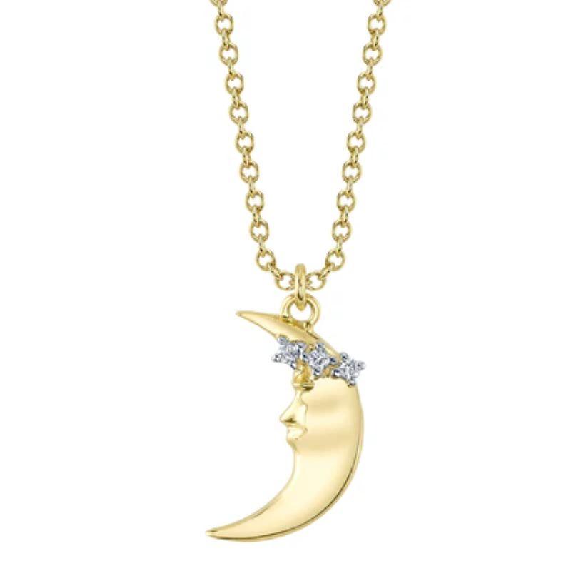 Gold and Diamond Moon Pendant