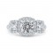 14K White Gold Round Cut Diamond Three-Stone Halo Engagement Ring (Semi-Mount)