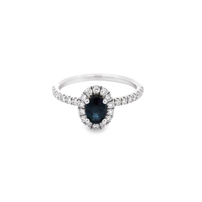 Blue Sapphire & Diamond Halo Ring
