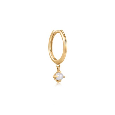 HELENA Single White Pearl Dangle Huggie Hoop