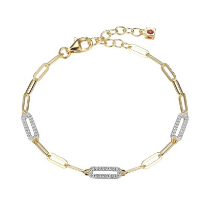 Yellow Hammered Sterling Silver Paperclip Bracelet Length 7.75