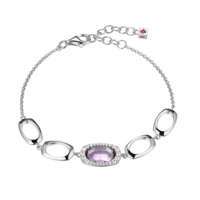 Silver Polished Sterling Silver Amethyst Bracelet