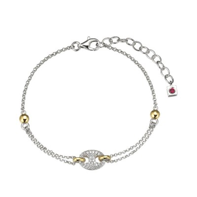 Two Tone Sterling Silver CZ Marina Link Bracelet