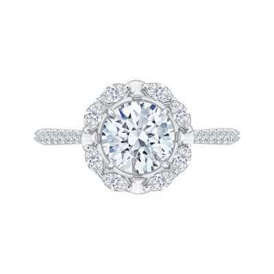 18K White Gold 1/2 Ct Round Cut Diamond Engagement Ring (Semi-Mount)