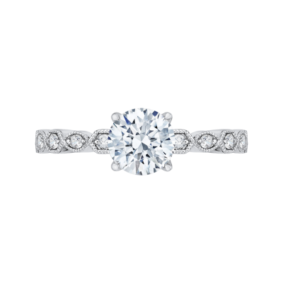 18K White Gold 1/3 Ct Round Cut Diamond Engagement Ring (Semi-Mount)