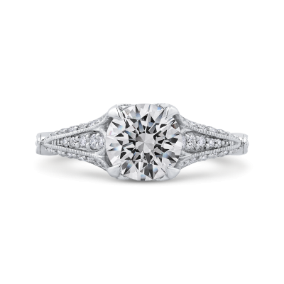 14K White Gold 1/2 Ct Round Cut Diamond Engagement Ring (Semi-Mount)