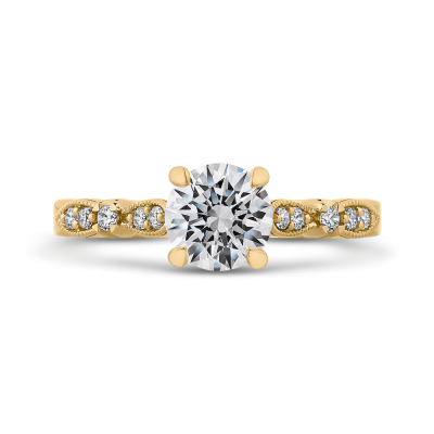 14K Yellow Gold .13 Ct Round Cut Diamond Engagement Ring (Semi-Mount)