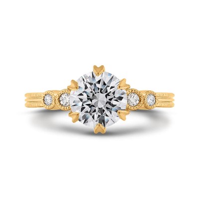 18K Yellow Gold Round Cut Diamond Engagement Ring (Semi-Mount)