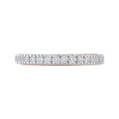 14K Two-Tone Gold Round Diamond Half-Eternity Wedding Band with Euro Shank