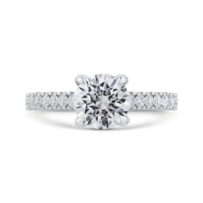 14K White Gold Round Diamond Engagement Ring with Euro Shank (Semi-Mount)