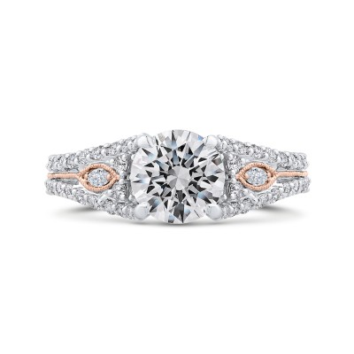14K Two-Tone Gold Round Cut Diamond Engagement Ring (Semi-Mount)
