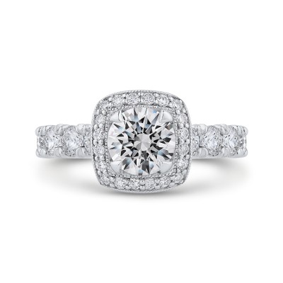 14K White Gold Round Diamond Halo Engagement Ring (Semi-Mount)