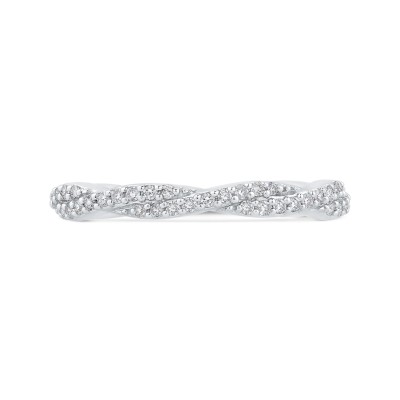 Round Cut Diamond Crossover Shank Half-Eternity Wedding Band In 14K White Gold