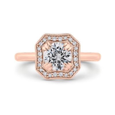 14K Rose Gold Round Diamond Halo Engagement Ring with Euro Shank (Semi-Mount)