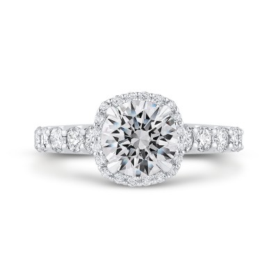 14K White Gold Round Diamond Halo Engagement Ring (Semi-Mount)