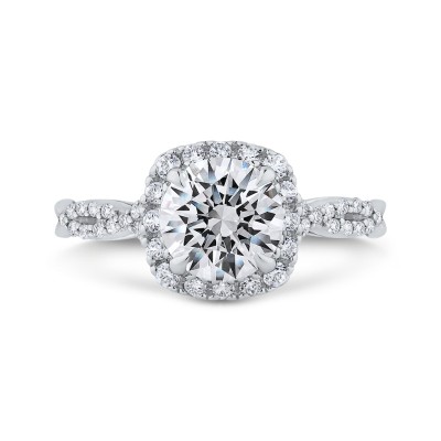 14K White Gold Split Shank Round Diamond Halo Engagement Ring (Semi-Mount)