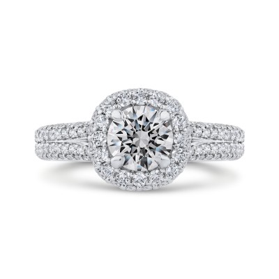 14K White Gold Round Diamond Double Halo Engagement Ring with Split Shank (Semi-Mount)