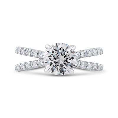 14K White Gold Round Diamond Split Shank Engagement Ring (Semi-Mount)