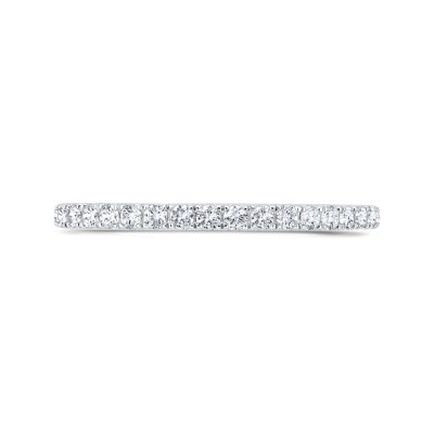 14K White Gold Half Run Diamond Wedding Band with Milgrain