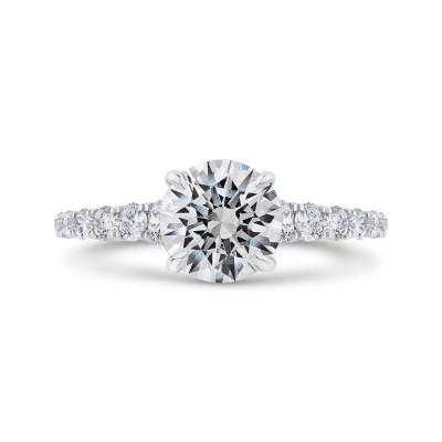 14K White Gold Round Diamond Engagement Ring with Milgrain (Semi-Mount)