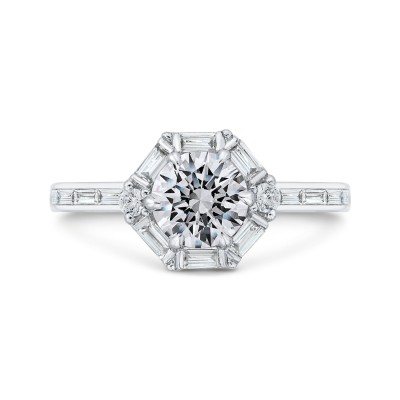 14K White Gold Round Cut Diamond Halo Engagement Ring (Semi-Mount)