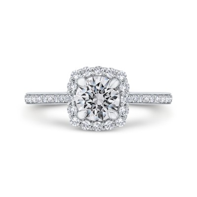 14K White Gold Round Cut Diamond Halo Engagement Ring (Semi-Mount)