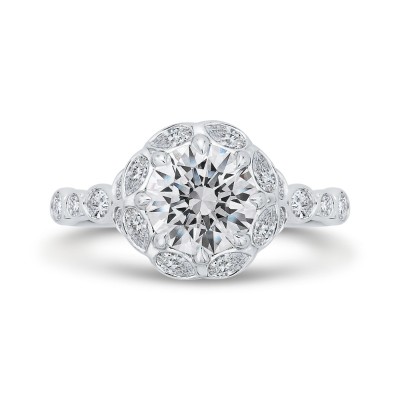 14K White Gold Round Cut Diamond Halo Engagement Ring (Semi-Mount)