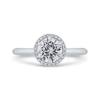 14K White Gold Round Cut Diamond Halo Engagement Ring (Semi-Mount)