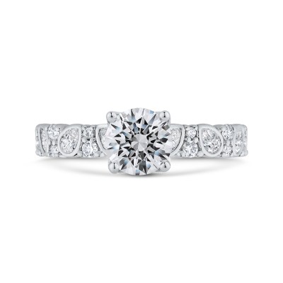 14K White Gold Round Cut Diamond Engagement Ring (Semi-Mount)