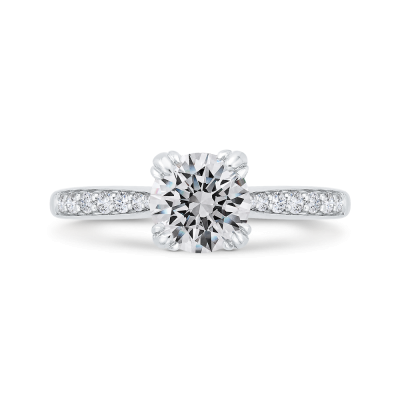 14K White Gold Round Cut Diamond Engagement Ring (Semi-Mount)