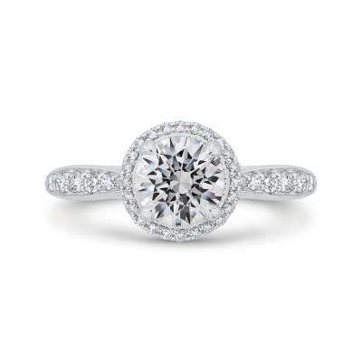 14K White Gold Round Cut Diamond Halo Engagement Ring (Semi-Mount)