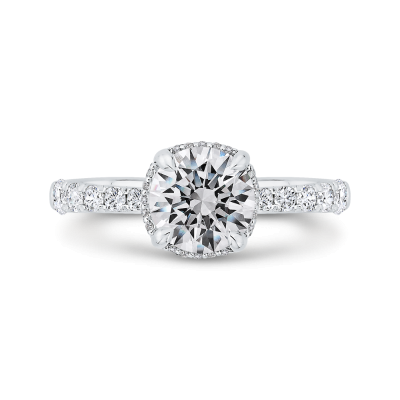 14K White Gold Round Cut Diamond Halo Engagement Ring (Semi-Mount)