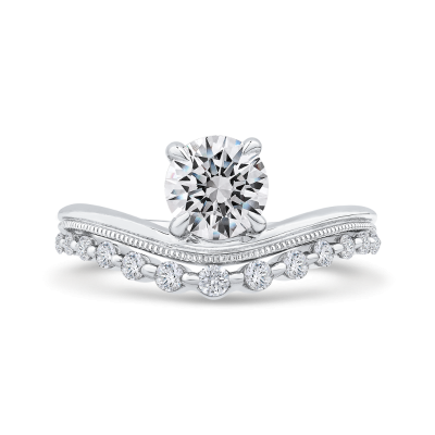 14K White Gold Round Cut Diamond Engagement Ring (Semi-Mount)