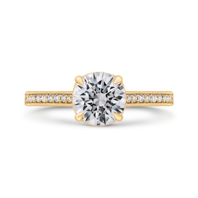 14K Yellow Gold Round Cut Diamond Engagement Ring (Semi-Mount)