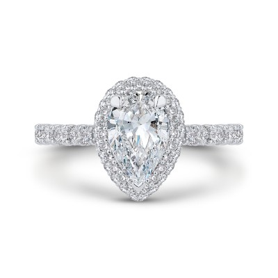 14K White Gold Pear Diamond Halo Engagement Ring (Semi-Mount)