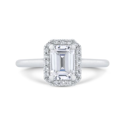 14K White Gold Emerald Cut Diamond Halo Engagement Ring (Semi-Mount)