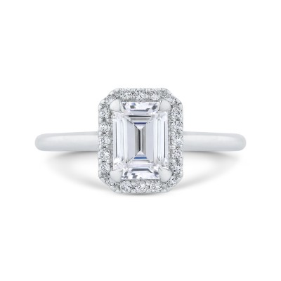 18K White Gold Emerald Cut Diamond Halo Engagement Ring (Semi-Mount)