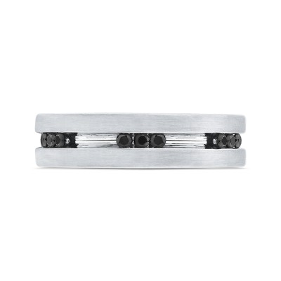 14K White Gold with Round Black Diamond Men's Band