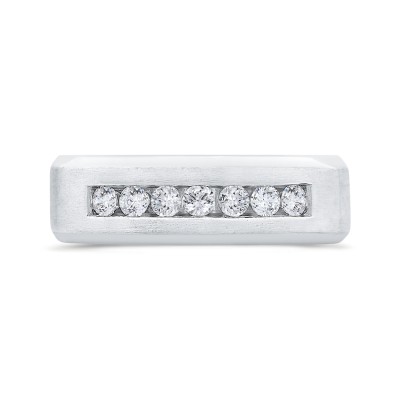 14K White Gold with Round Diamond Men's Band