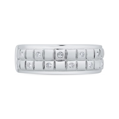 14K White Gold with Round Diamond Men's Band