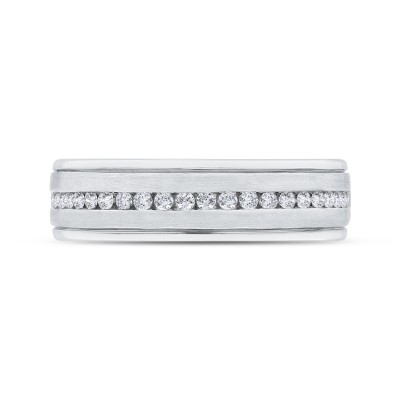 14K White Gold with Round Diamond Men's Band