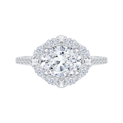 18K White Gold 1/2 Ct Oval Cut Diamond Engagement Ring (Semi-Mount)