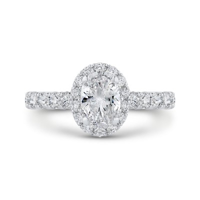 14K White Gold Oval Diamond Halo Engagement Ring (Semi-Mount)