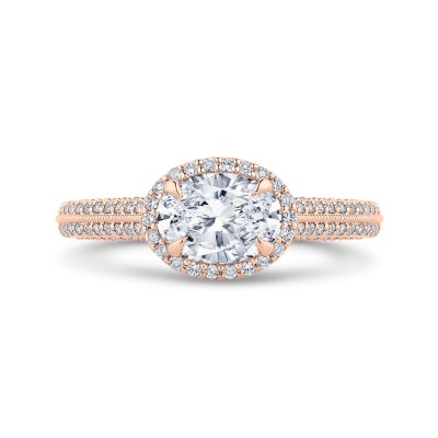 14K Rose Gold Oval Diamond Halo Engagement Ring with Euro Shank (Semi-Mount)