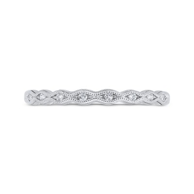 14K White Gold Diamond Wedding Band with Milgrain