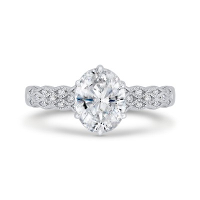 14K White Gold Oval Diamond Engagement Ring with Milgrain (Semi-Mount)