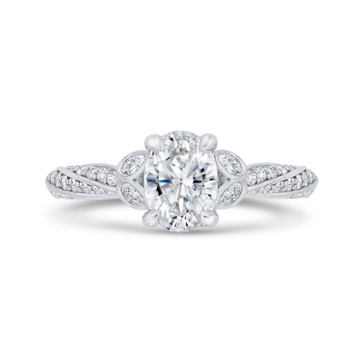 14K White Gold Oval Cut Diamond Split Shank Engagement Ring (Semi-Mount)