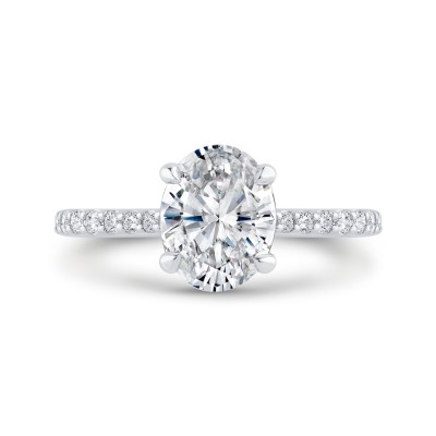 14K White Gold Oval Cut Diamond Solitaire Plus Engagement Ring (Semi-Mount)