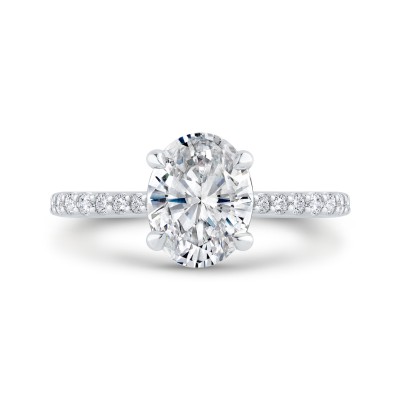 14K White Gold Oval Cut Diamond Solitaire Plus Engagement Ring (Semi-Mount)