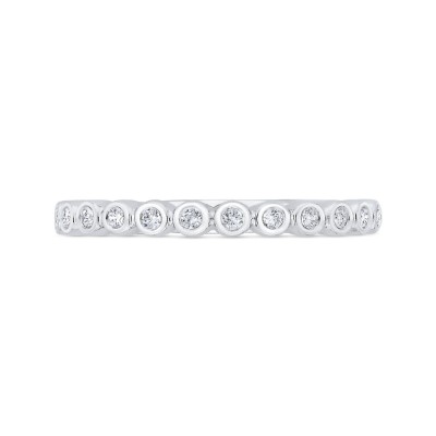 14K White Gold Bezel Set Diamond Wedding Band with Round Shank